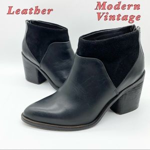 Modern Vintage-Black Smooth Suede & Leather Block Heel bootie 37.5